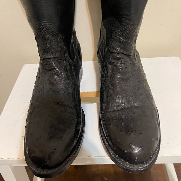 NWT Alberta Boots Ostrich & Kangaroo Black Leather Cowboy Boots Women Size 8.5 - Picture 10 of 12